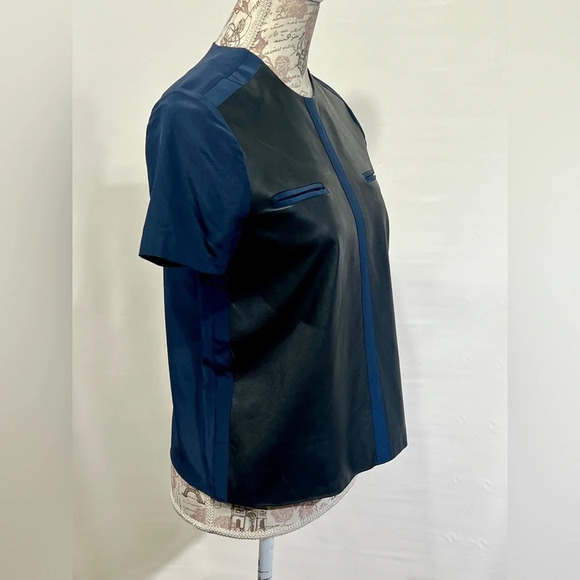 RAOUL Navy blue silk and leather panel top size XS. - Picture 6 of 12